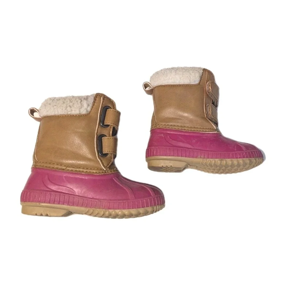 Gap Kids Girl 7/8T Waterproof Duck Boots 3M Thinsulate 200g Hook Loop Brown Pink